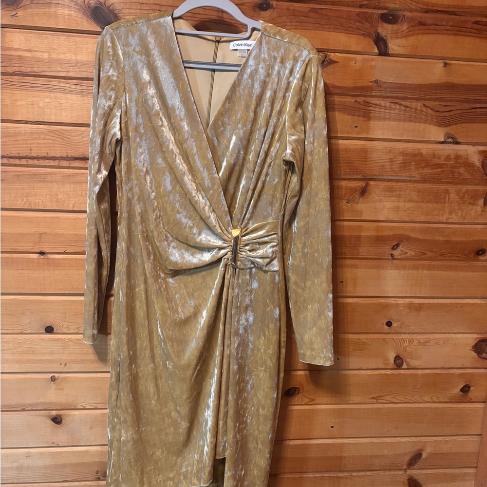 Calvin Klein Metallic Gold Long Sleeve Dress